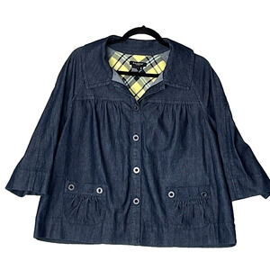 Sandro Womens Denim Jacket SZ 1 X Dark Blue 2 Front Pockets Collar Summer Garden